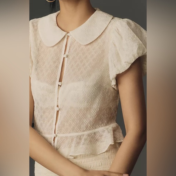 Anthropologie • Collared Puff-Sleeve Lace Blouse - Picture 3 of 8